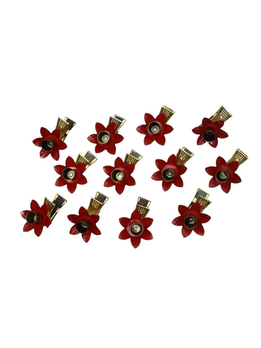 Vintage Red Poinsettia Metal Candle Clips Christmas Tree Decor Set of 12
